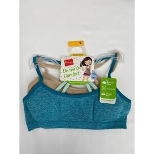 Hanes On The Go Comfort Strappy Back 2-pack Training Bras Teal Heather Beige Sm